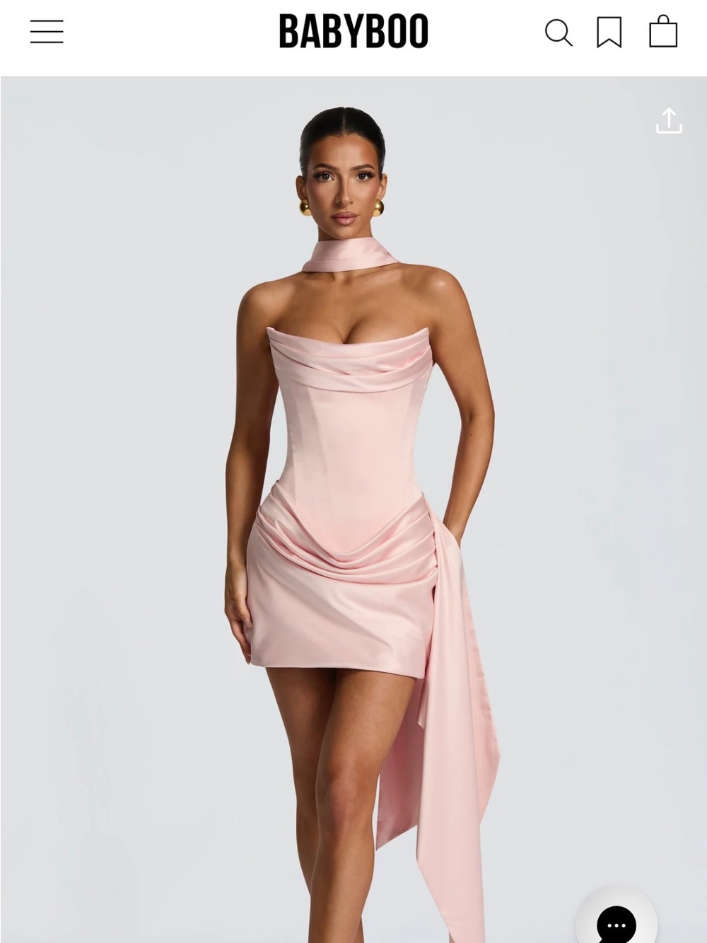 Babyboo Blush Satin Mini Dress with Draped Scarf Detail